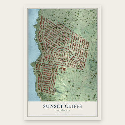Sunset Cliffs, California map print, the full design
