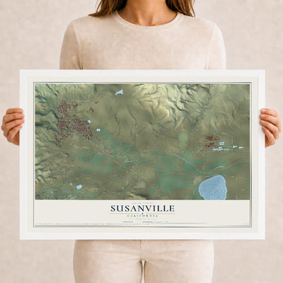 Map of Susanville, California, 12 x 18 inch print in a white wood frame