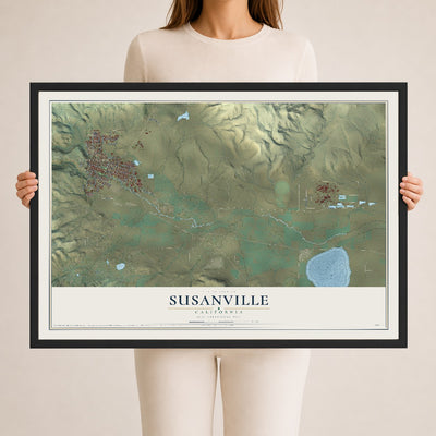 Map of Susanville, California, 24 x 36 inch print in a black wood frame