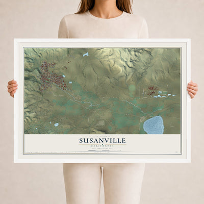 Map of Susanville, California, 24 x 36 inch print in a white wood frame
