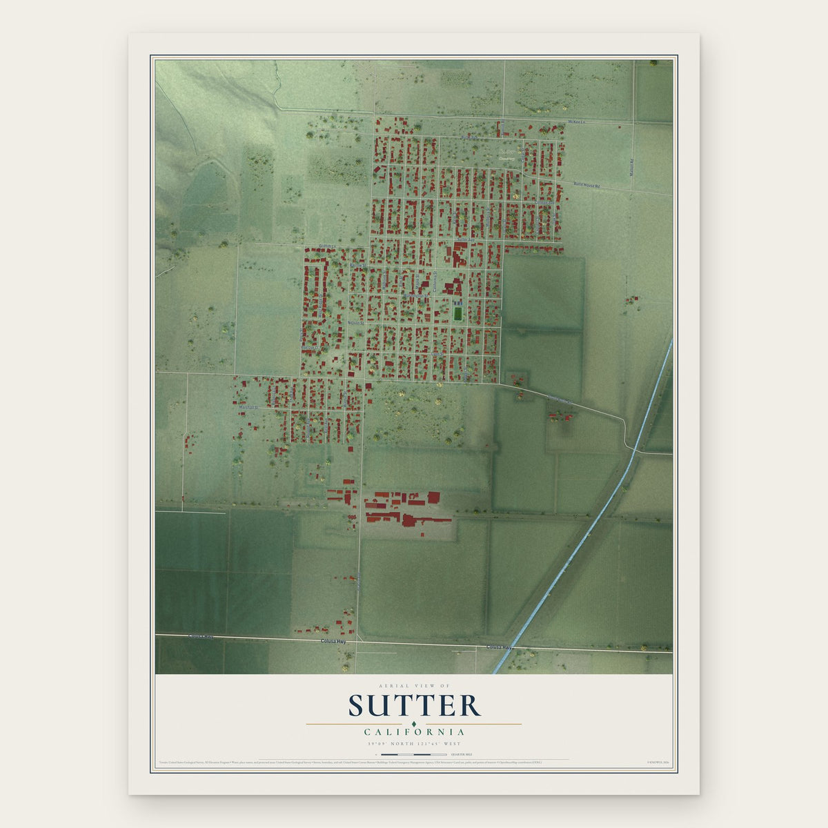 Sutter, California map print, the full design