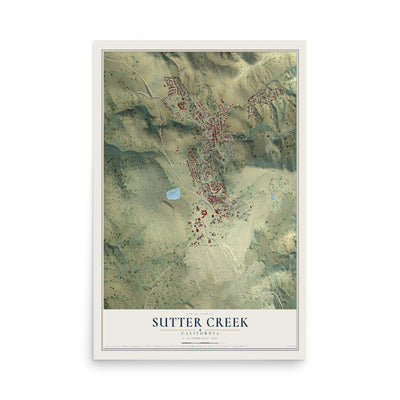 Map of Sutter Creek, California, 12 x 18 inch unframed archival matte print