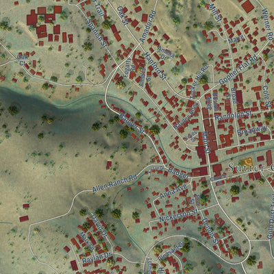 Close-up of the map of Sutter Creek, California print showing street and building detail
