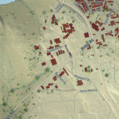 Second close-up of the map of Sutter Creek, California print showing more streets and buildings