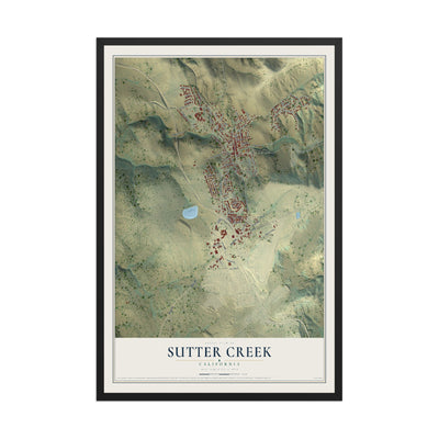 Map of Sutter Creek, California, 12 x 18 inch print in a black wood frame