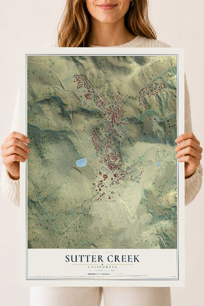 Map of Sutter Creek, California, 18 x 24 inch unframed archival matte print