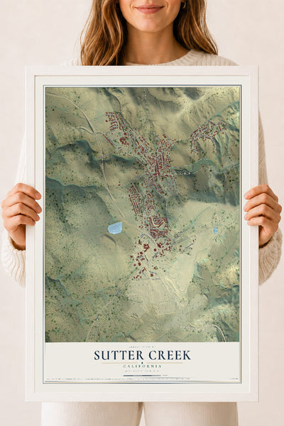 Map of Sutter Creek, California, 18 x 24 inch print in a white wood frame