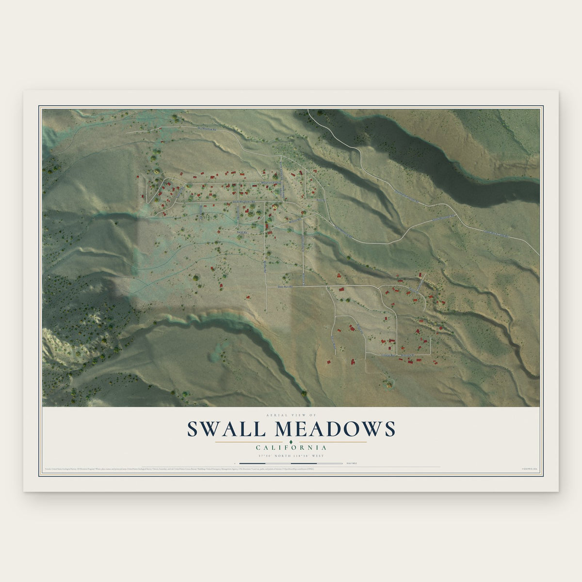 Swall Meadows, California map print, the full design