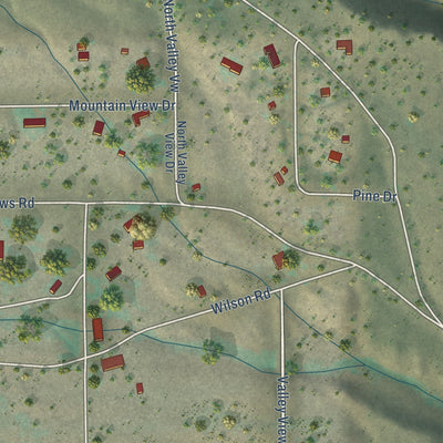 Close-up of the map of Swall Meadows, California print showing street and building detail