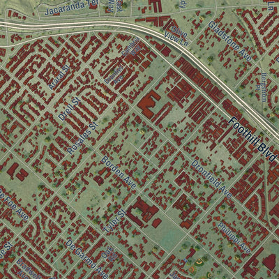 Second close-up of the map of Sylmar, California print showing more streets and buildings
