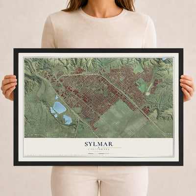 Map of Sylmar, California, 12 x 18 inch print in a black wood frame