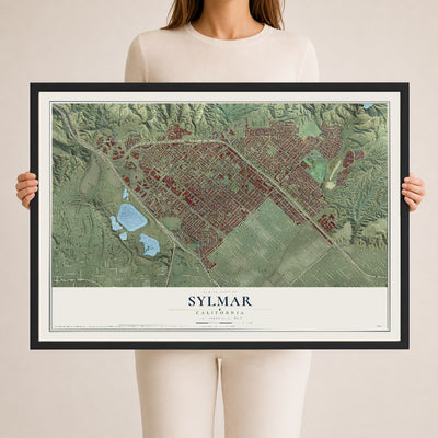 Map of Sylmar, California, 24 x 36 inch print in a black wood frame