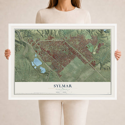 Map of Sylmar, California, 24 x 36 inch print in a white wood frame