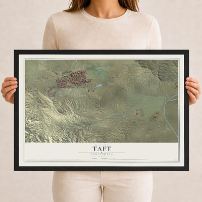 Map of Taft, California, 12 x 18 inch print in a black wood frame