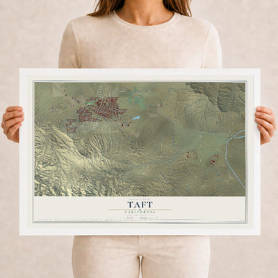 Map of Taft, California, 12 x 18 inch print in a white wood frame