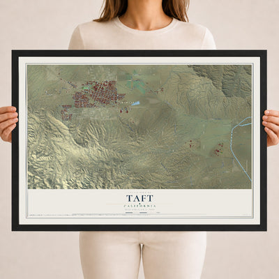 Map of Taft, California, 18 x 24 inch print in a black wood frame