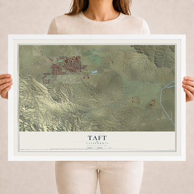 Map of Taft, California, 18 x 24 inch print in a white wood frame