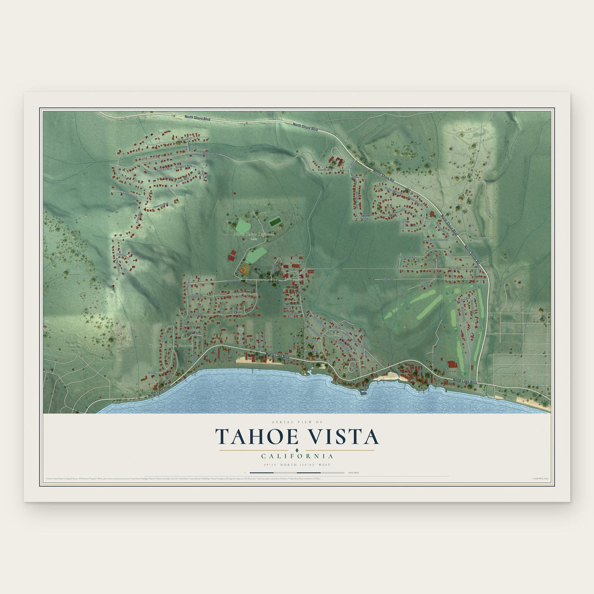 Tahoe Vista, California map print, the full design