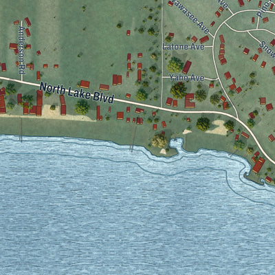 Close-up of the map of Tahoe Vista, California print showing street and building detail