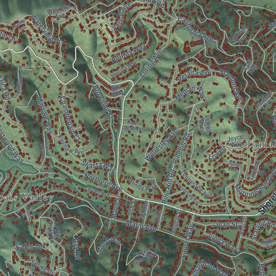 Close-up of the map of Tamalpais-Homestead Valley, California print showing street and building detail