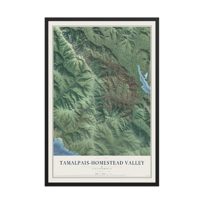 Map of Tamalpais-Homestead Valley, California, 12 x 18 inch print in a black wood frame