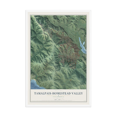 Map of Tamalpais-Homestead Valley, California, 12 x 18 inch print in a white wood frame