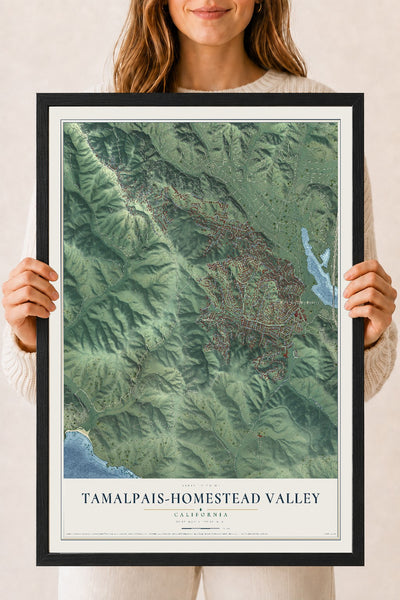 Map of Tamalpais-Homestead Valley, California, 18 x 24 inch print in a black wood frame