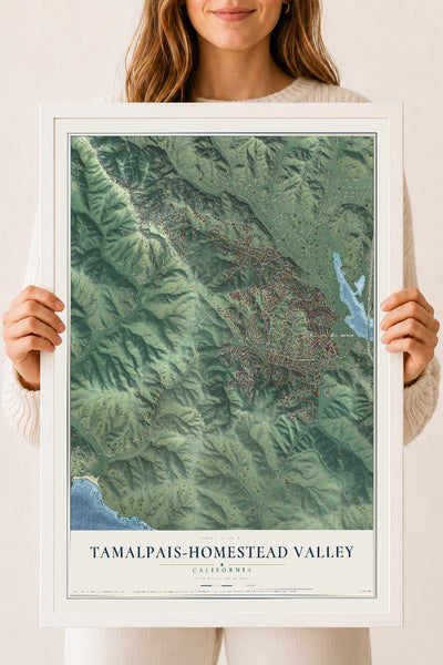 Map of Tamalpais-Homestead Valley, California, 18 x 24 inch print in a white wood frame