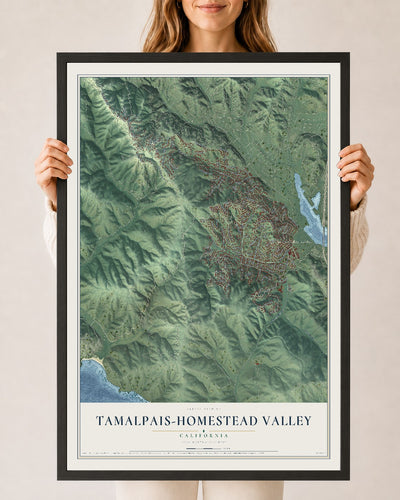 Map of Tamalpais-Homestead Valley, California, 24 x 36 inch print in a black wood frame