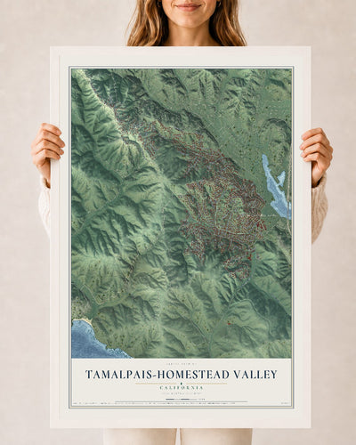 Map of Tamalpais-Homestead Valley, California, 24 x 36 inch print in a white wood frame
