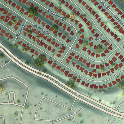 Close-up of the map of Tara Hills, California print showing street and building detail