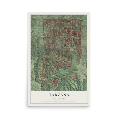 Map of Tarzana, California, 12 x 18 inch unframed archival matte print