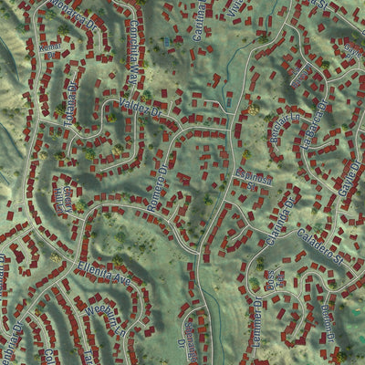 Second close-up of the map of Tarzana, California print showing more streets and buildings