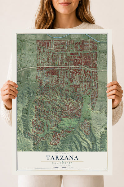 Map of Tarzana, California, 18 x 24 inch unframed archival matte print