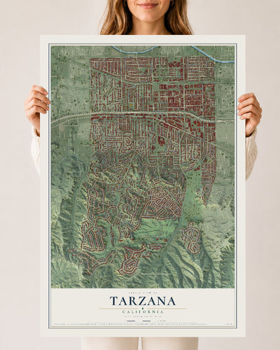 Map of Tarzana, California, 24 x 36 inch unframed archival matte print