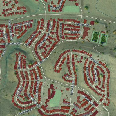 Close-up of the map of Tassajara, California print showing street and building detail