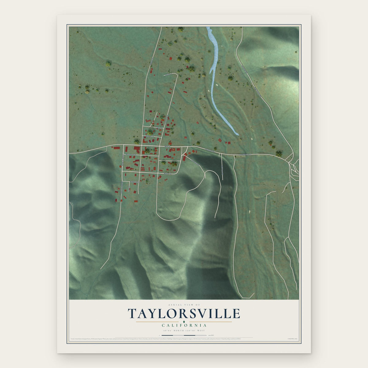 Taylorsville, California map print, the full design