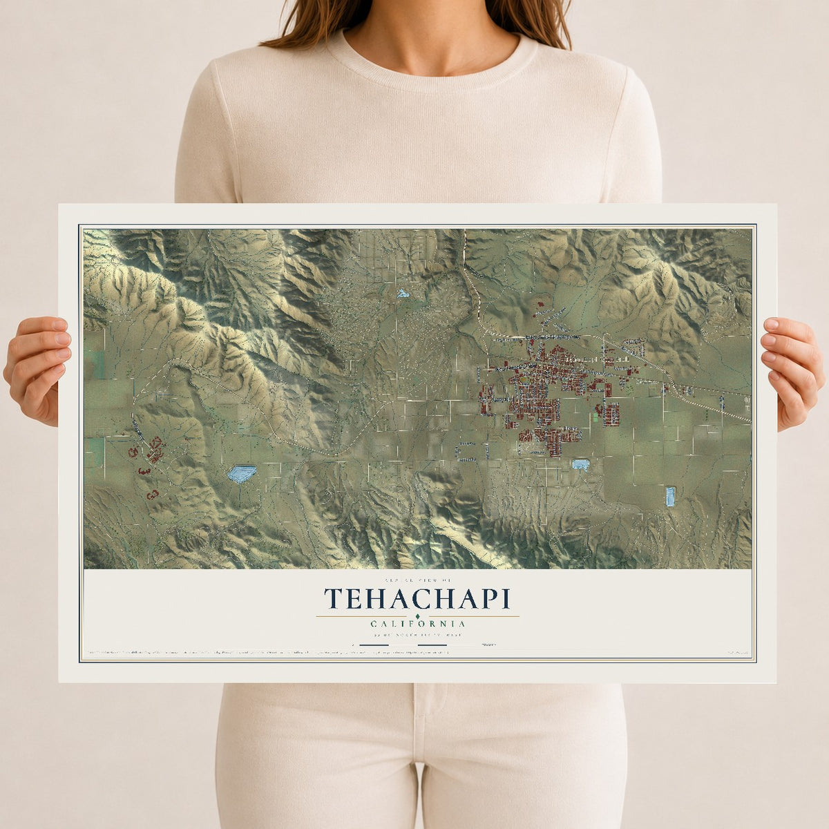 Map of Tehachapi, California, 12 x 18 inch unframed archival matte print