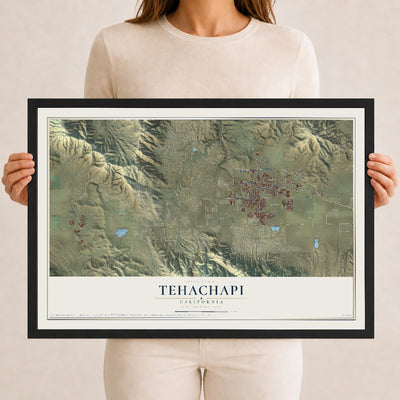 Map of Tehachapi, California, 12 x 18 inch print in a black wood frame
