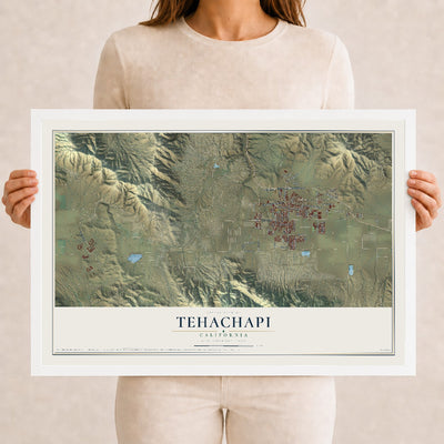 Map of Tehachapi, California, 12 x 18 inch print in a white wood frame