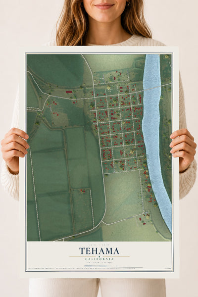 Map of Tehama, California, 18 x 24 inch unframed archival matte print