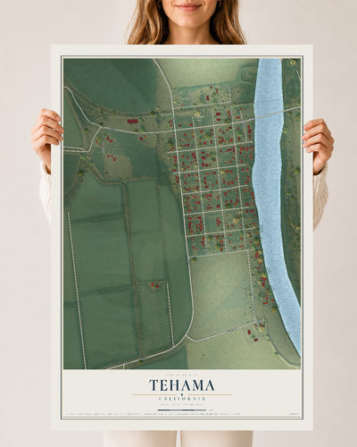 Map of Tehama, California, 24 x 36 inch unframed archival matte print