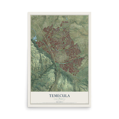 Map of Temecula, California, 12 x 18 inch unframed archival matte print