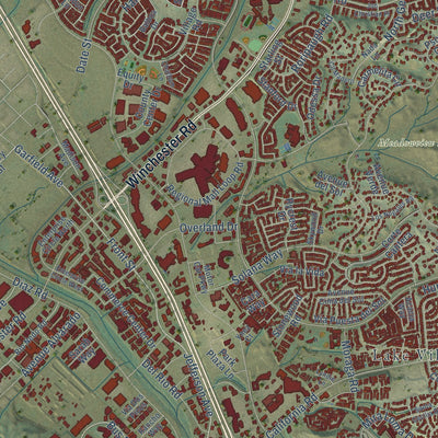 Second close-up of the map of Temecula, California print showing more streets and buildings