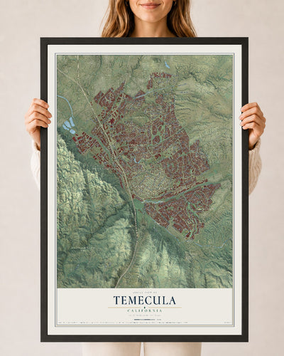 Map of Temecula, California, 24 x 36 inch print in a black wood frame