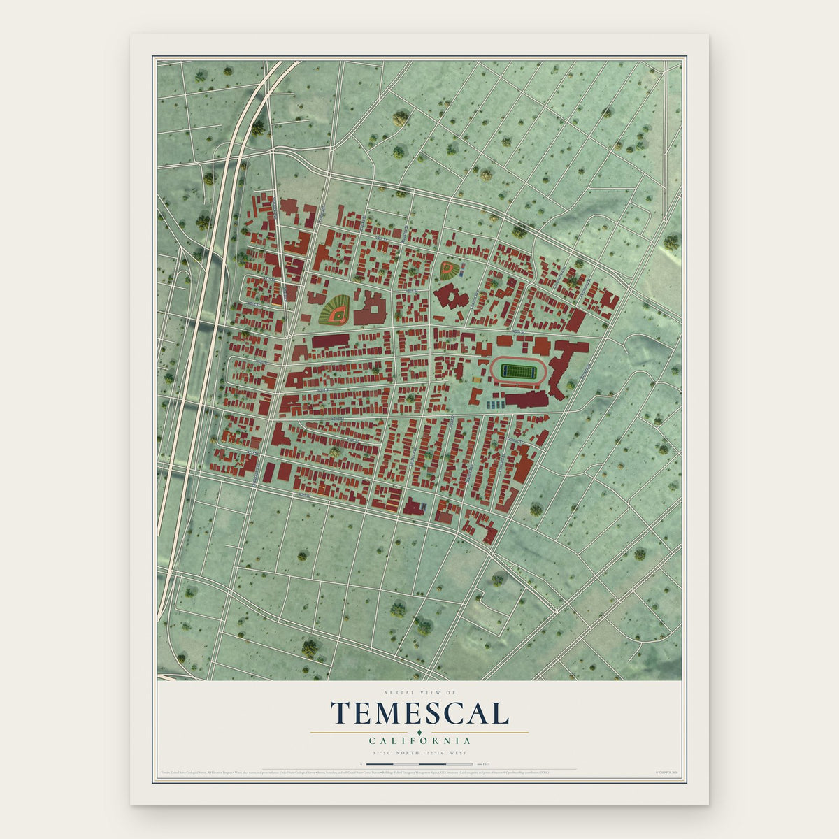 Temescal, California map print, the full design