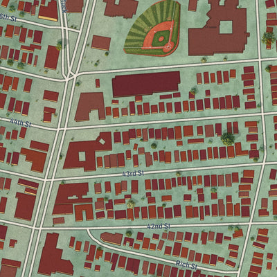 Close-up of the map of Temescal, California print showing street and building detail