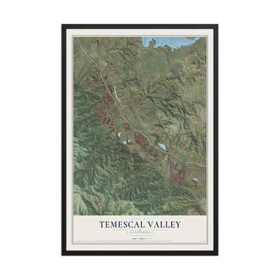 Map of Temescal Valley, California, 12 x 18 inch print in a black wood frame