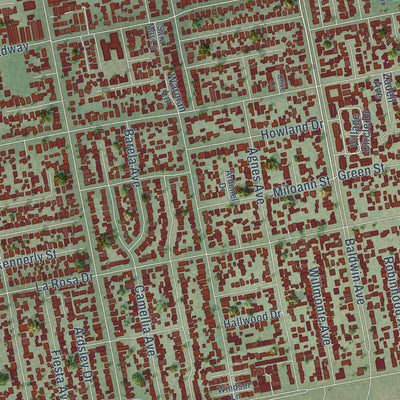 Second close-up of the map of Temple City, California print showing more streets and buildings
