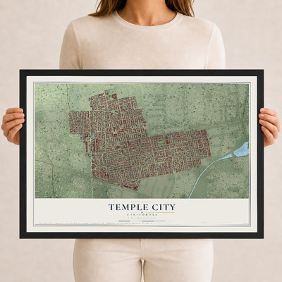 Map of Temple City, California, 12 x 18 inch print in a black wood frame